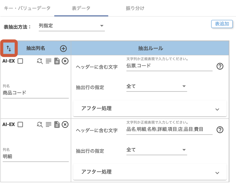 テンプレートの項目を並び替え